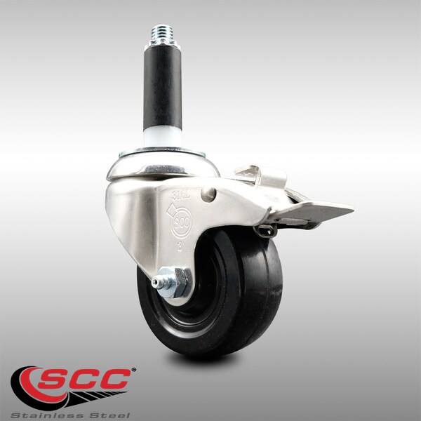 3 Inch 316SS Hard Rubber Swivel 3/4 Inch Expanding Stem Caster Lock Brake SCC